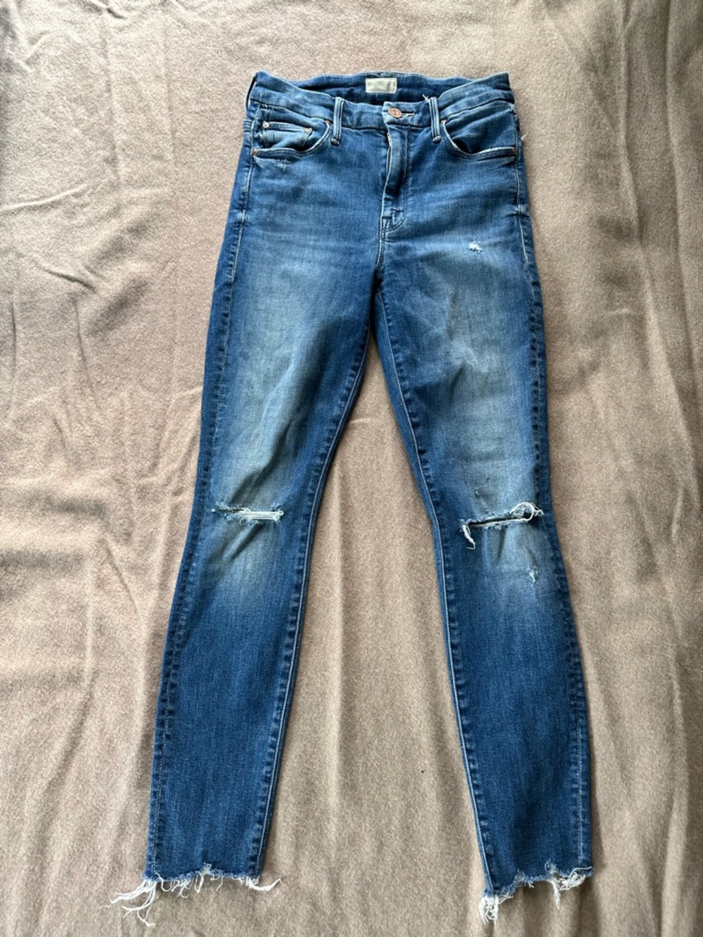MOTHER Blue Distressed Skinny Jeans